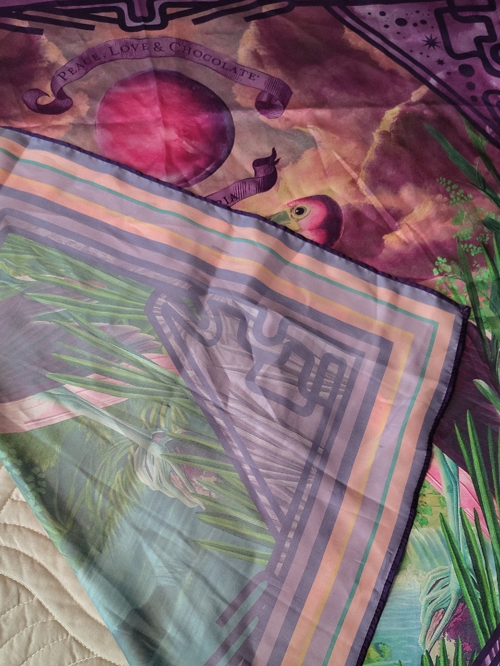 Vosges Haut-Chocolat Pink Tropical Bird Silk Limited Edition Collab 2022 Scarf - Picture 8 of 8